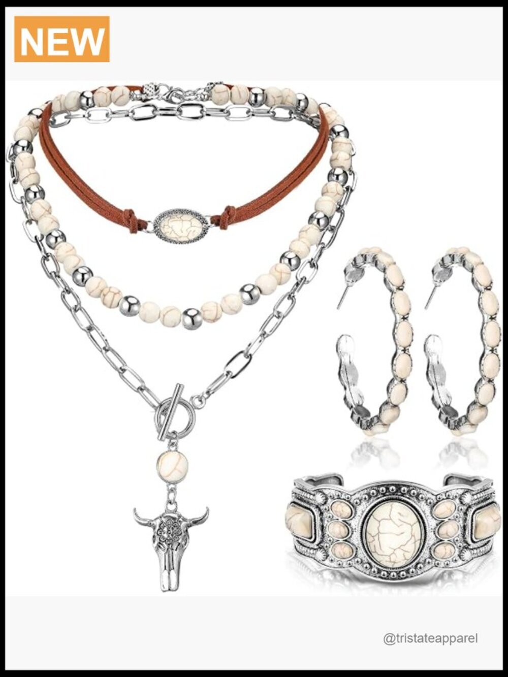 3-Piece Boho Western Turquoise Jewelry Set Necklace Bracelet Earrings